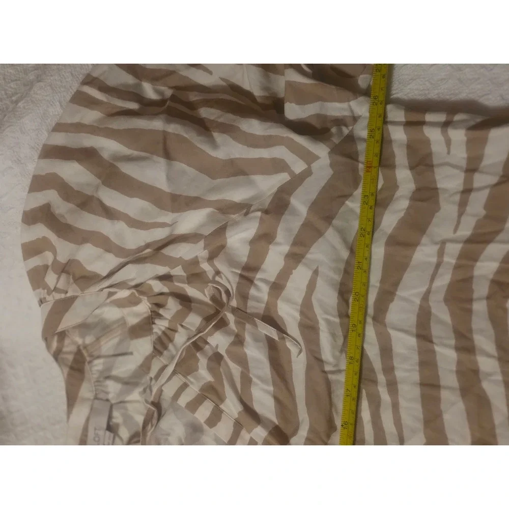 LOFT Tan White Zebra Print Puff Sleeve Tie Neck Blouse XXL